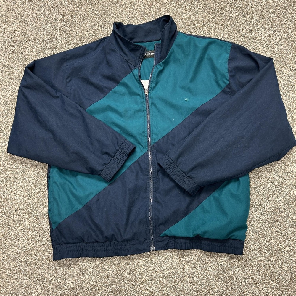 Vintage Winners Windbreaker Jacket Mens 2XL Blue Green Zip Colorblock Athletic